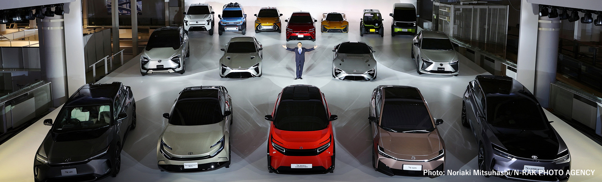 Toyota CEO Akio Toyoda and the company's EV concepts