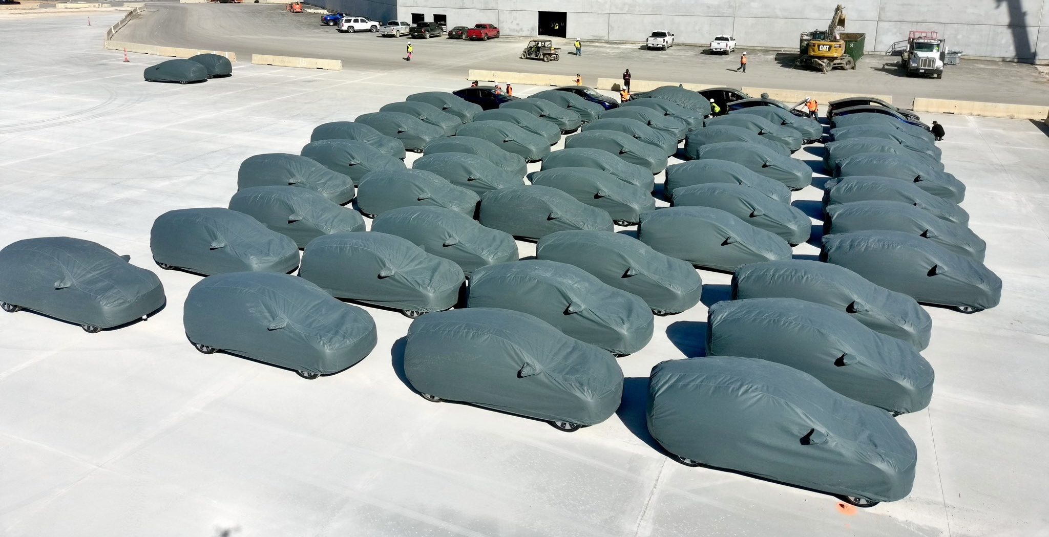 Model Y vehicles at Tesla's Texas Gigafactory ready for shipping