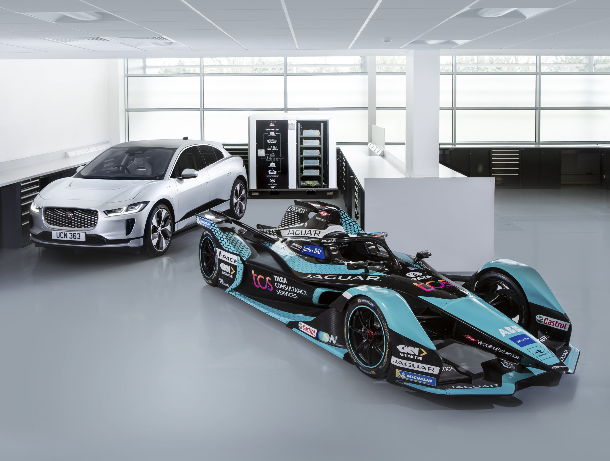 Jaguar I-Pace and the Jaguar Formula E racer