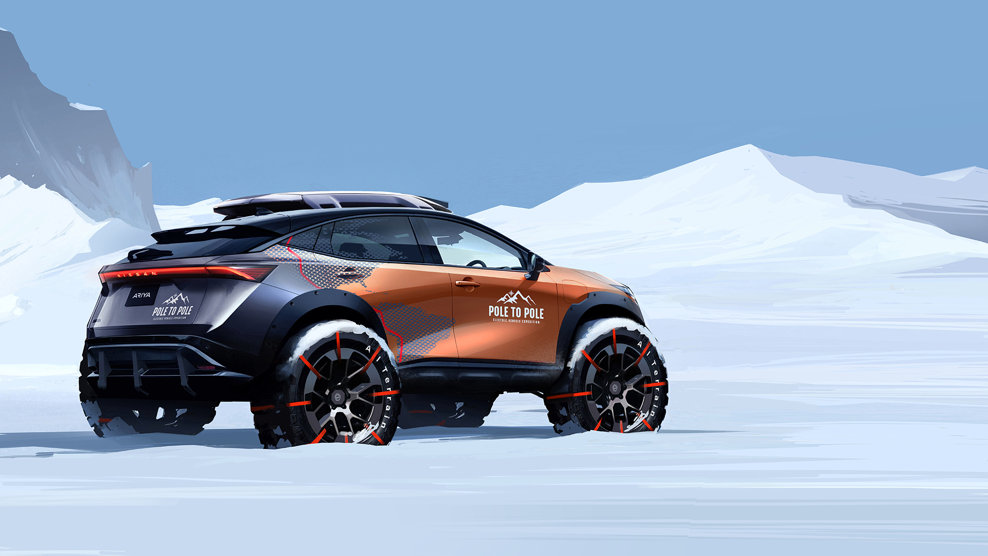 Nissan announced its partnership with British adventurer, Chris Ramsey, to undertake the world’s-first all-electric driving adventure from the magnetic North Pole to the South Pole. / Nissan