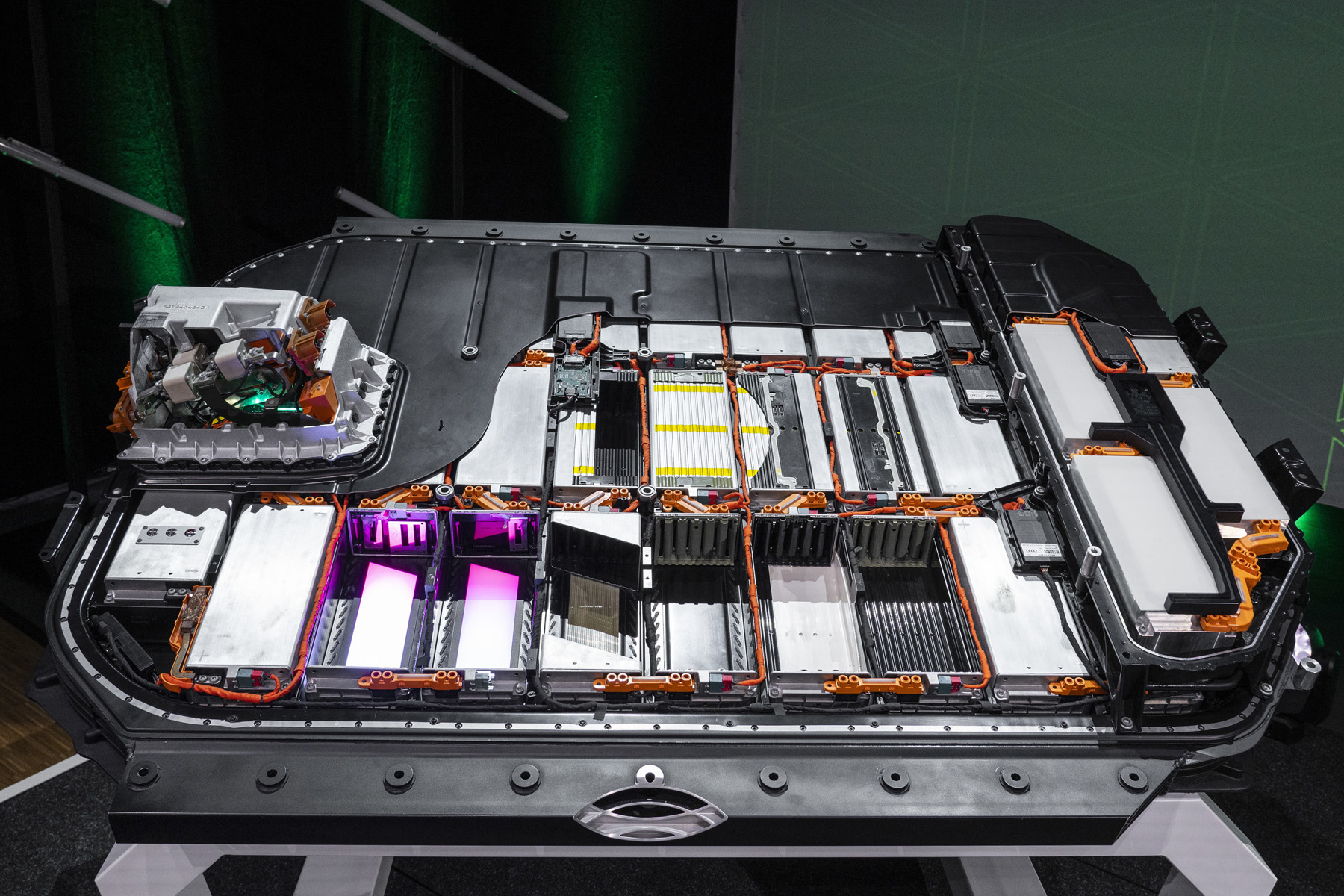 A cutaway of an Audi battery pack