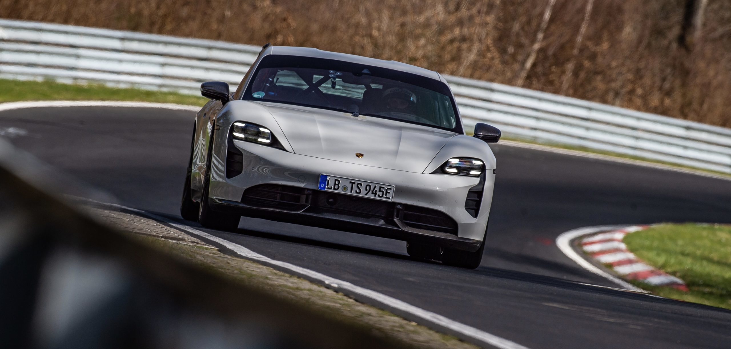Porsche Taycan Turbo S setting a lap record for EVs at the Nürburgring in Germany