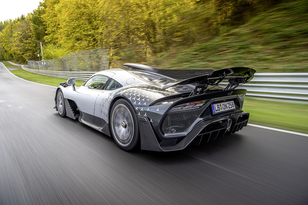 Mercedes-AMG ONE setting a new lap record at the Nürburgring for production cars with a time of 6m 35.183s