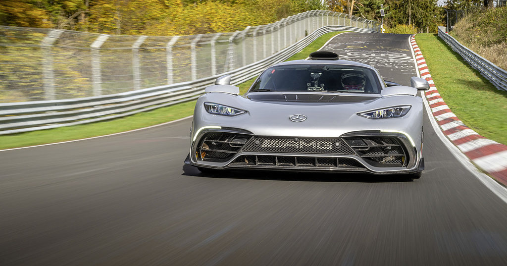 Mercedes-AMG ONE setting a new lap record at the Nürburgring for production cars with a time of 6m 35.183s
