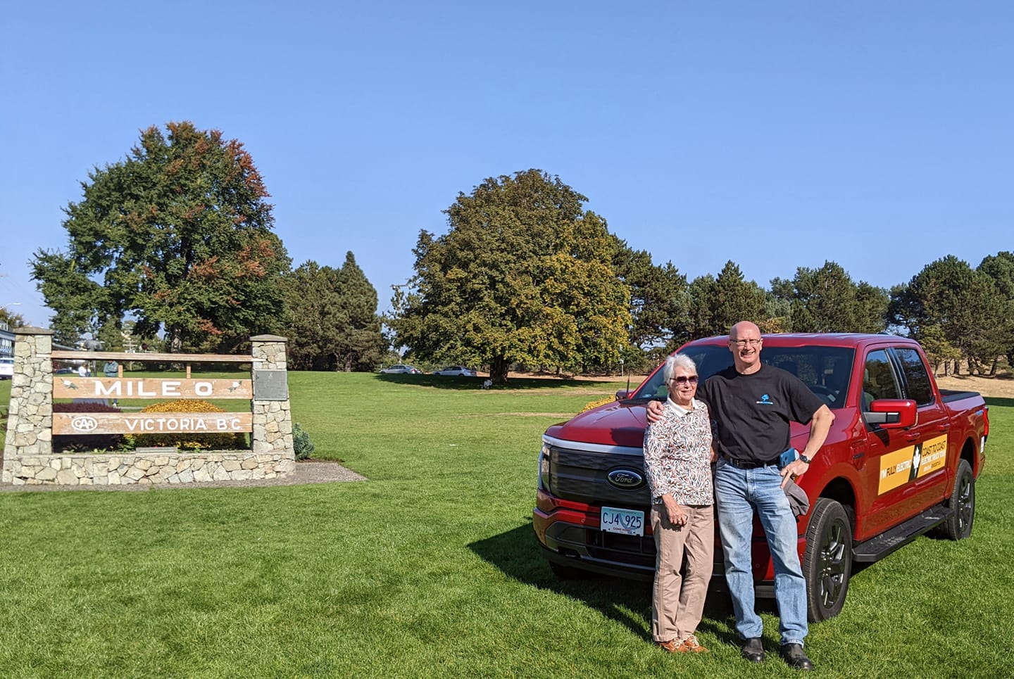 Jon Seary of St. John’s, Newfoundland and his mother, Diane, with his Ford F-150 Lightning