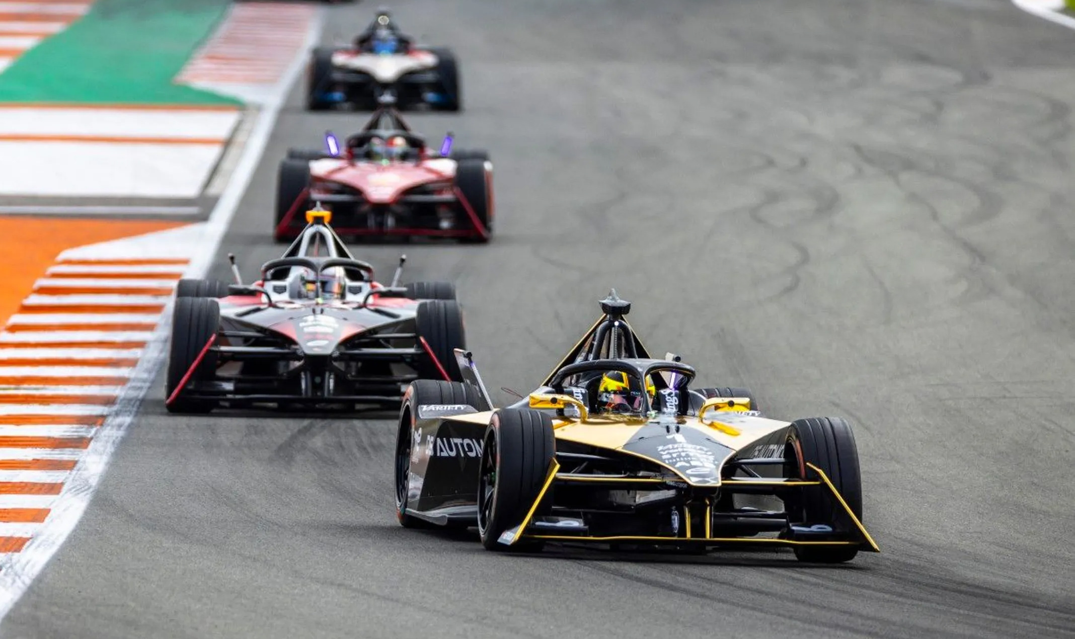 Gen3 Formula E cars testing in Valencia, Spain in 2022.