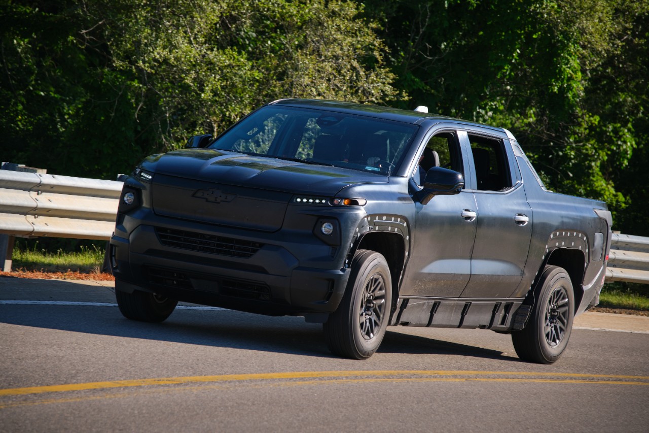 The Chevrolet Silverado EV engineering vehicle undergoing testing at General Motors Milford Proving Ground. Preproduction model shown.